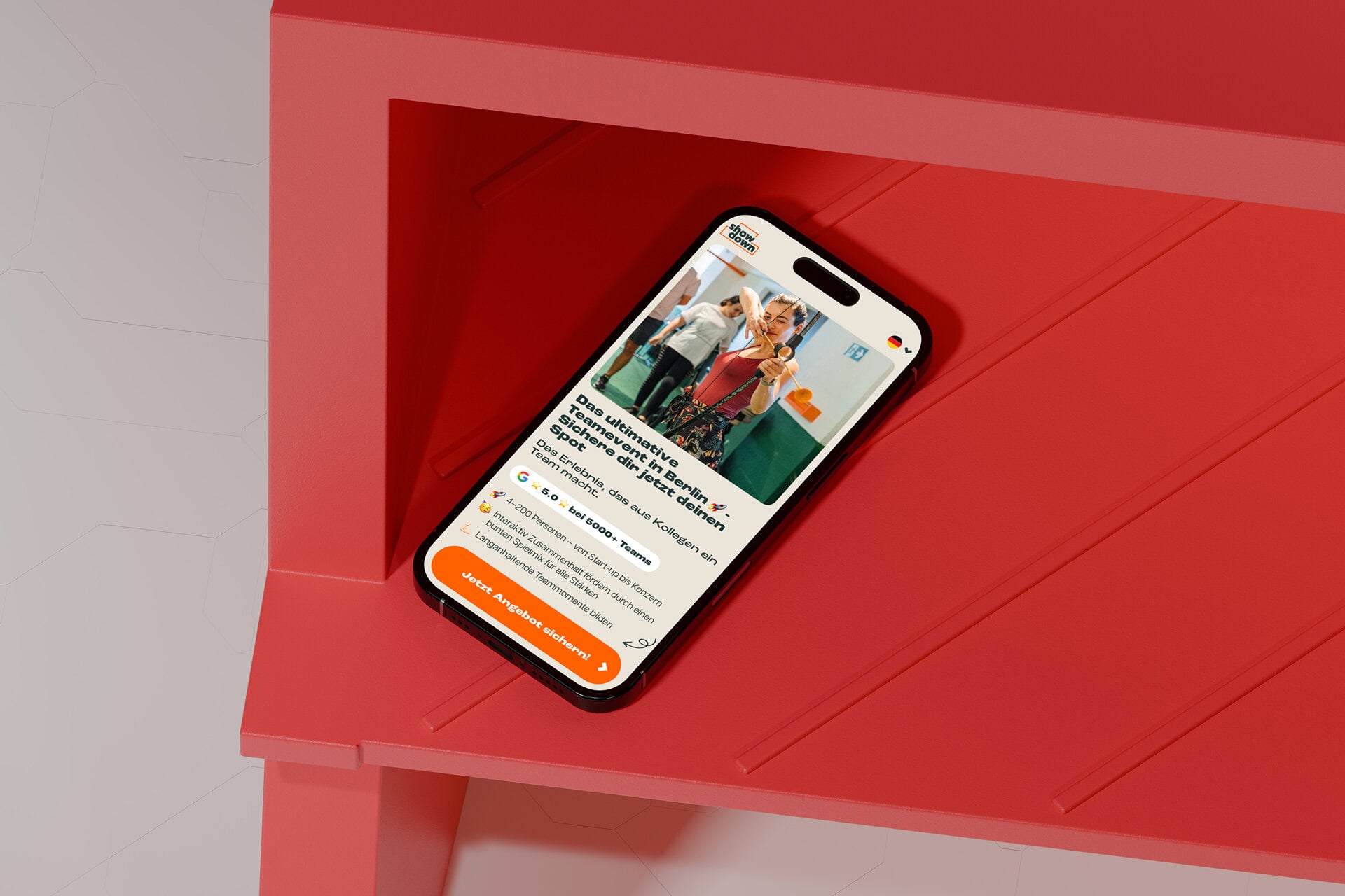 mockuuups iphone 16 mockup on a red shelf
